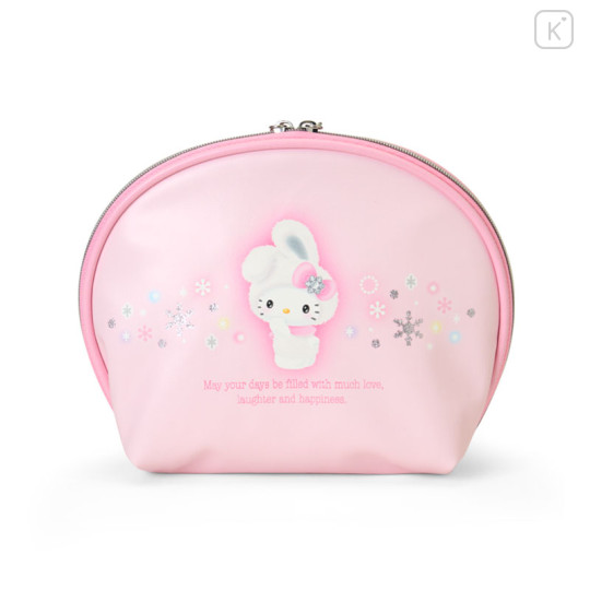 Japan Sanrio Original Round Cosmetic Pouch - Hello Kitty : Christmas Snow Rabbit & Snack - 2