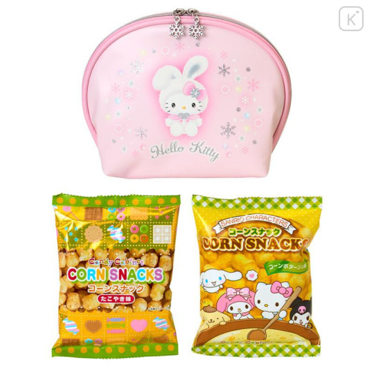 Japan Sanrio Original Round Cosmetic Pouch - Hello Kitty : Christmas Snow Rabbit & Snack - 5