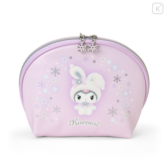 Japan Sanrio Original Round Cosmetic Pouch - Kuromi : Christmas Snow Rabbit & Snack - 1