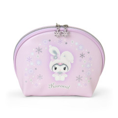 Japan Sanrio Original Round Cosmetic Pouch - Kuromi : Christmas Snow Rabbit & Snack