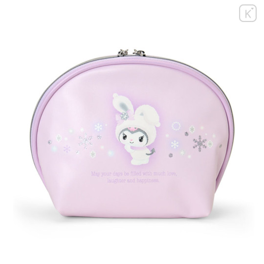 Japan Sanrio Original Round Cosmetic Pouch - Kuromi : Christmas Snow Rabbit & Snack - 2