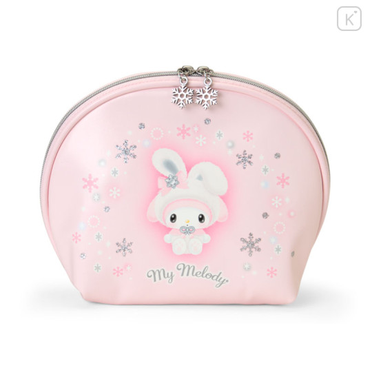 Japan Sanrio Original Round Cosmetic Pouch - My Melody : Christmas Snow Rabbit & Snack - 1