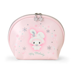 Japan Sanrio Original Round Cosmetic Pouch - My Melody : Christmas Snow Rabbit & Snack