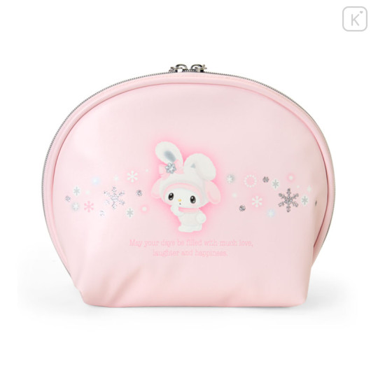 Japan Sanrio Original Round Cosmetic Pouch - My Melody : Christmas Snow Rabbit & Snack - 2