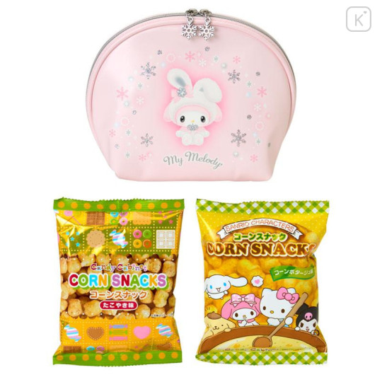 Japan Sanrio Original Round Cosmetic Pouch - My Melody : Christmas Snow Rabbit & Snack - 5