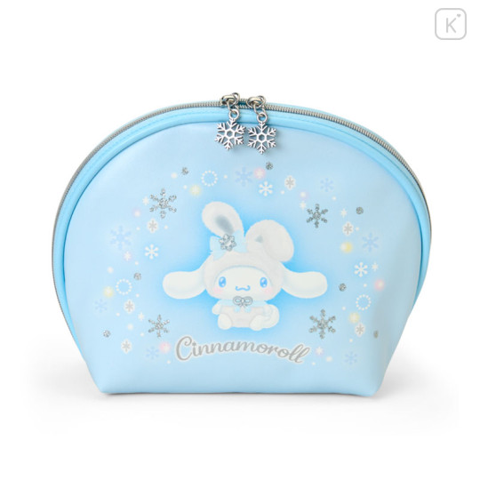 Japan Sanrio Original Round Cosmetic Pouch - Cinnamoroll : Christmas Snow Rabbit & Snack - 1