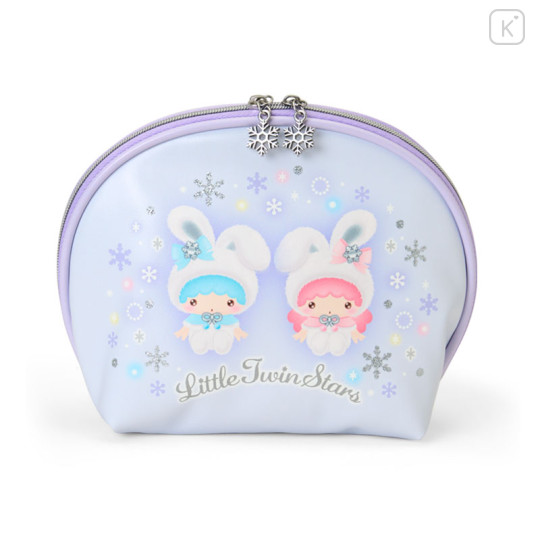 Japan Sanrio Original Round Cosmetic Pouch - Little Twin Stars : Christmas Snow Rabbit & Snack - 1