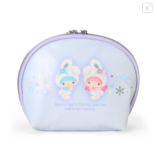 Japan Sanrio Original Round Cosmetic Pouch - Little Twin Stars : Christmas Snow Rabbit & Snack - 2