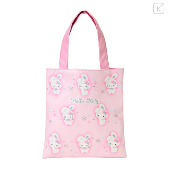 Japan Sanrio Original Mini Tote Bag - Hello Kitty : Christmas Snow Rabbit & Snack - 1
