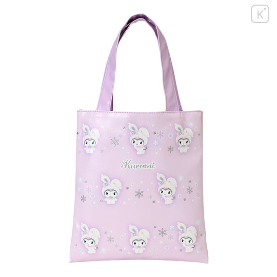 Japan Sanrio Original Mini Tote Bag - Kuromi : Christmas Snow Rabbit & Snack - 1