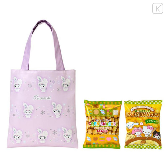 Japan Sanrio Original Mini Tote Bag - Kuromi : Christmas Snow Rabbit & Snack - 4