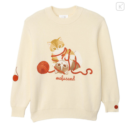 Japan Mofusand Crew Neck Sweater (M) - Cat Yarn Ball Beige - 1