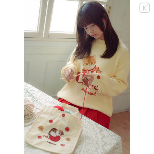 Japan Mofusand Crew Neck Sweater (M) - Cat Yarn Ball Beige - 3