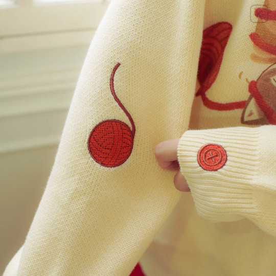 Japan Mofusand Crew Neck Sweater (M) - Cat Yarn Ball Beige - 5