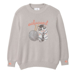 Japan Mofusand Crew Neck Sweater (M) - Cat Yarn Ball Grey