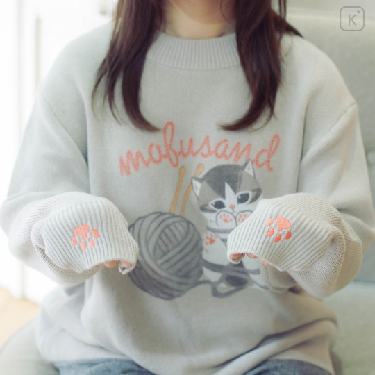 Japan Mofusand Crew Neck Sweater (M) - Cat Yarn Ball Grey - 3