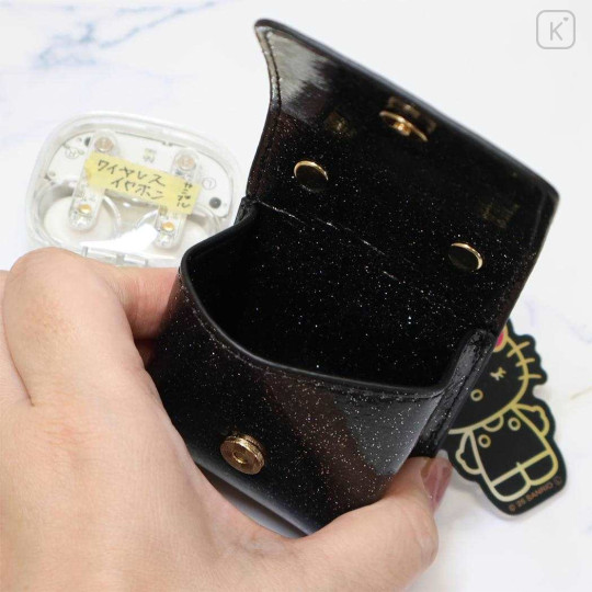 Japan Sanrio Mini Accessory Pouch & Charm Keychain - Hello Kitty : Gogo Gal Collection Glitter Black - 3