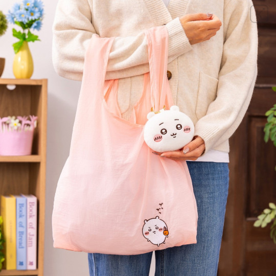 Japan Chiikawa Eco Shopping Bag & Mascot Pouch - Light Pink - 1