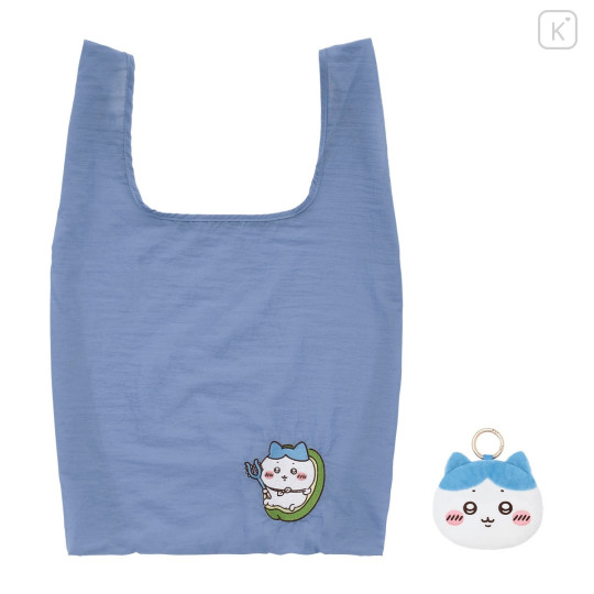 Japan Chiikawa Eco Shopping Bag & Mascot Pouch - Hachiware : Blue Purple - 8