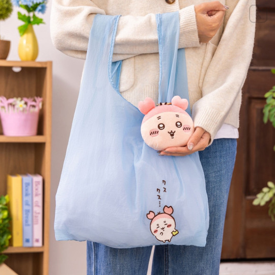 Japan Chiikawa Eco Shopping Bag & Mascot Pouch - Furuhonya Kani-chan : Light Blue - 1