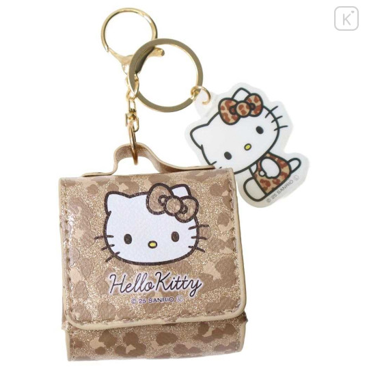 Japan Sanrio Mini Accessory Pouch & Charm Keychain - Hello Kitty : Gogo Gal Collection Glitter Leopard - 1