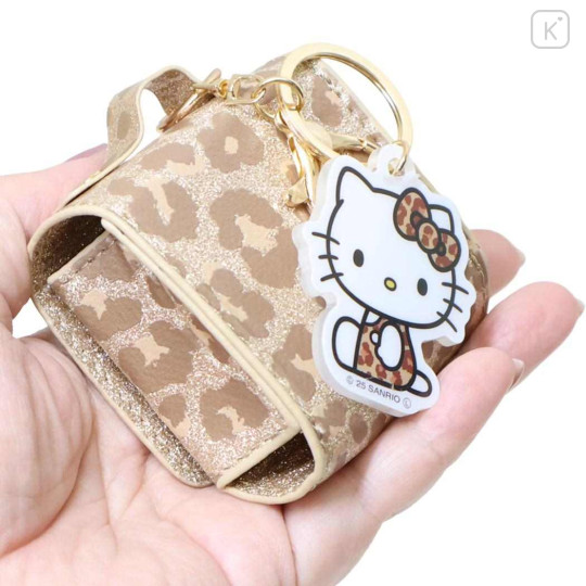Japan Sanrio Mini Accessory Pouch & Charm Keychain - Hello Kitty : Gogo Gal Collection Glitter Leopard - 2