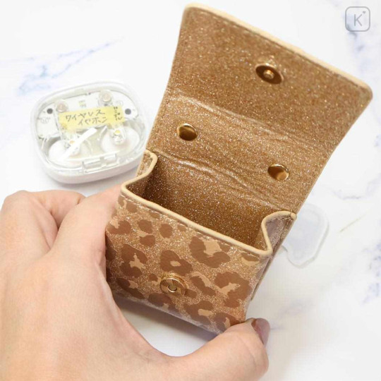 Japan Sanrio Mini Accessory Pouch & Charm Keychain - Hello Kitty : Gogo Gal Collection Glitter Leopard - 3