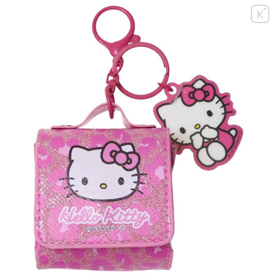 Japan Sanrio Mini Accessory Pouch & Charm Keychain - Hello Kitty : Gogo Gal Collection Glitter Leopard Pink - 1