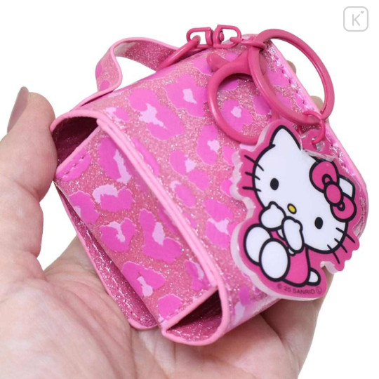 Japan Sanrio Mini Accessory Pouch & Charm Keychain - Hello Kitty : Gogo Gal Collection Glitter Leopard Pink - 2