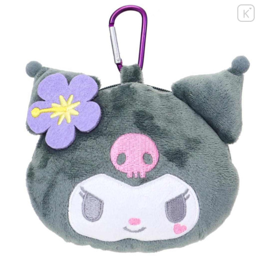 Japan Sanrio Face-shaped Pouch with Carabiner - Kuromi : Y2K - 1