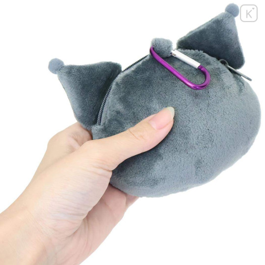 Japan Sanrio Face-shaped Pouch with Carabiner - Kuromi : Y2K - 2