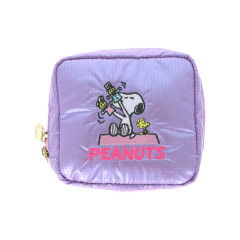 Japan Peanuts Square Pouch - Snoopy & Woodstock : Petit Collection Purple Satin