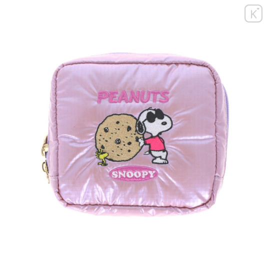 Japan Peanuts Square Pouch - Snoopy & Woodstock : Petit Collection Joe Cool Satin - 1