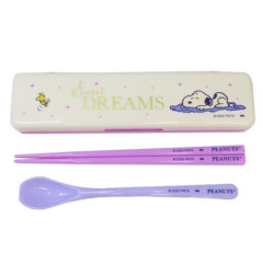 Japan Peanuts Chopsticks 19.5cm & Spoon with Case - Snoopy & Woodstock : Relax Night