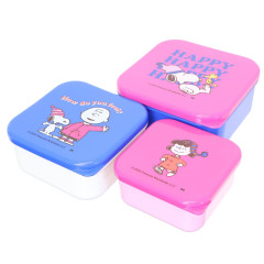 Japan Peanuts Nesting Food Storage Container Set - Snoopy & Woodstock : Winter Blue Pink