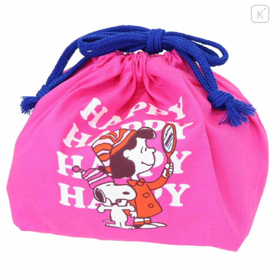 Japan Peanuts Drawstring Pouch & Lunch Bag - Snoopy : Winter Blue Pink - 1
