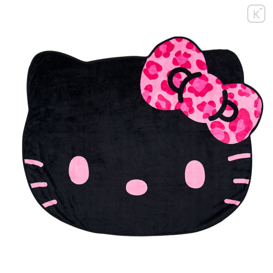 Japan Sanrio Original Face-Shaped Blanket - Hello Kitty : Flannel Black Pink Leopard - 1