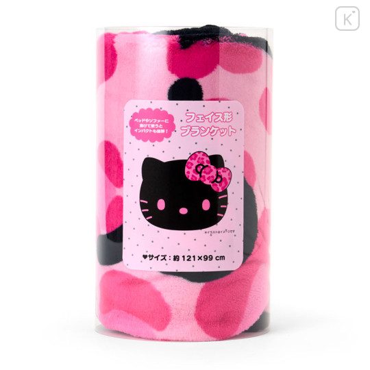 Japan Sanrio Original Face-Shaped Blanket - Hello Kitty : Flannel Black Pink Leopard - 2