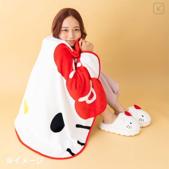 Japan Sanrio Original Face-Shaped Blanket - Hello Kitty : Flannel Black Pink Leopard - 3
