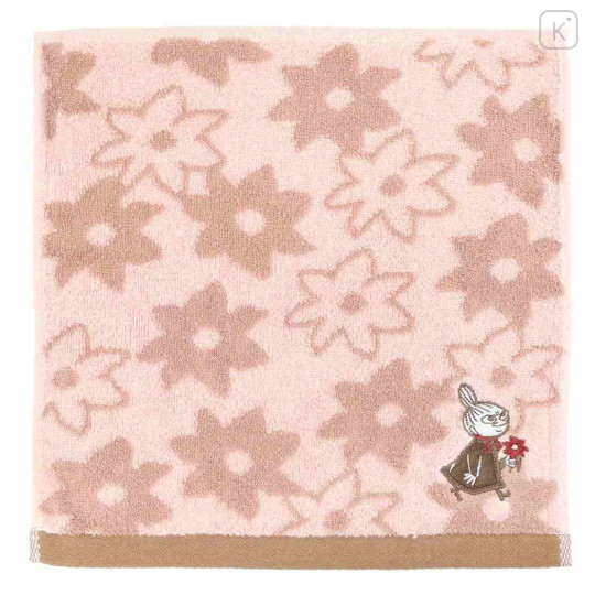 Japan Moomin Embroidered Mini Towel Handkerchief - Little My : Flower Pink Brown - 1