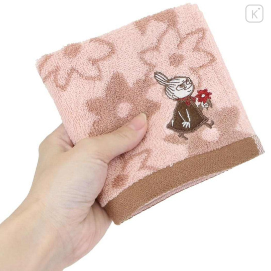 Japan Moomin Embroidered Mini Towel Handkerchief - Little My : Flower Pink Brown - 3