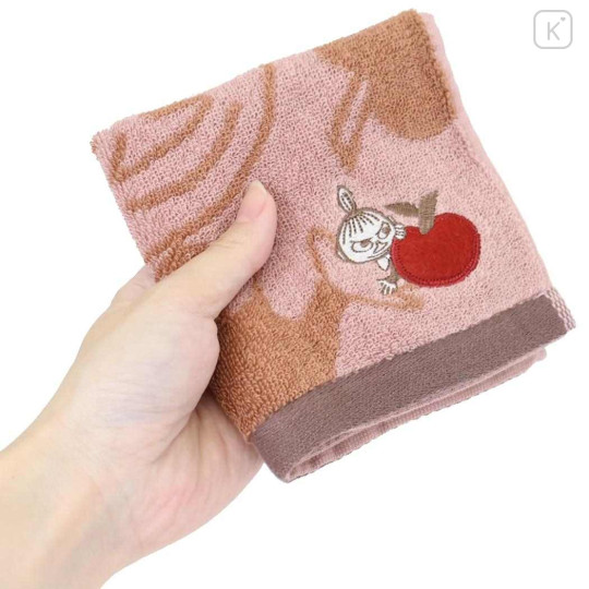 Japan Moomin Embroidered Mini Towel Handkerchief - Little My : Apple Pink Brown - 3
