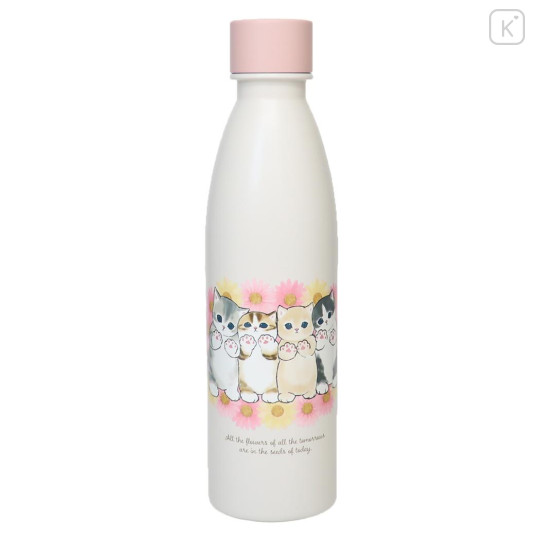 Japan Mofusand Insulated Stainless Steel Sparkling Water Bottle 530ml - Cat Flower Pink - 1