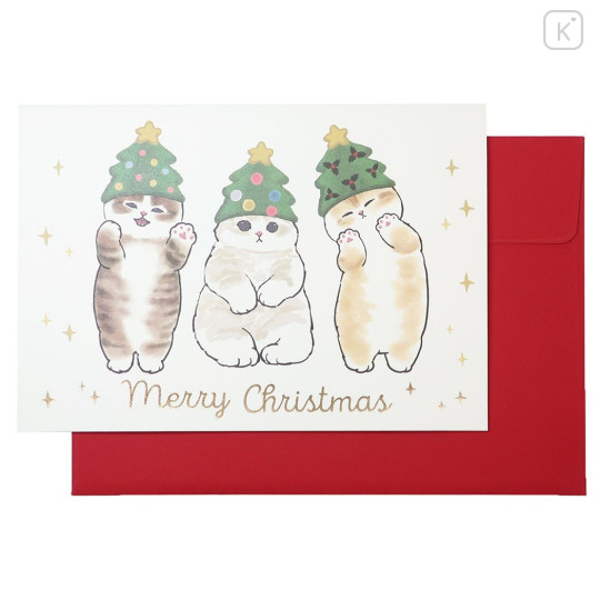 Japan Mofusand 3D Greeting Card - Cat Christmas Tree Reindeer Riding - 1