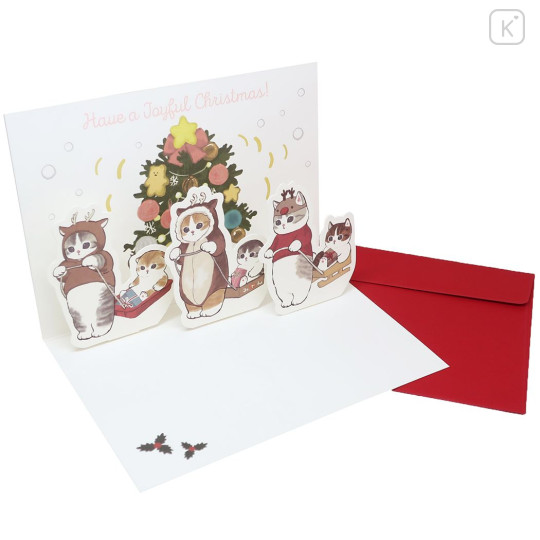 Japan Mofusand 3D Greeting Card - Cat Christmas Tree Reindeer Riding - 2