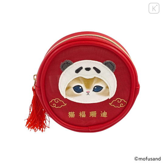 Japan Mofusand Round Mesh Pouch - Panda Cat Nyan Red - 1