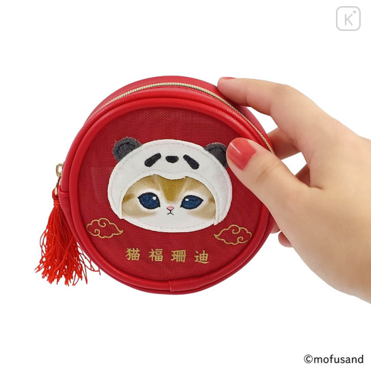 Japan Mofusand Round Mesh Pouch - Panda Cat Nyan Red - 3