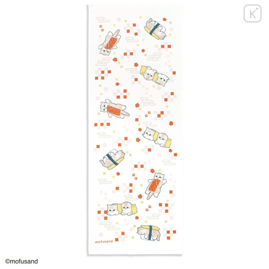 Japan Mofusand Tenugui Towel - Elegant Sushi Cat White - 2