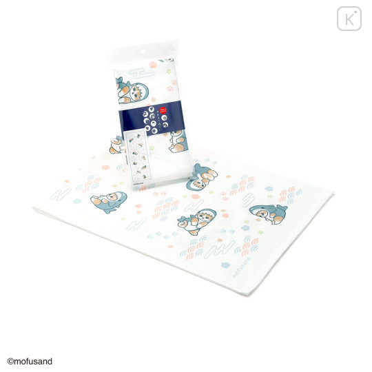 Japan Mofusand Tenugui Towel - Elegant Shark Cat White - 1