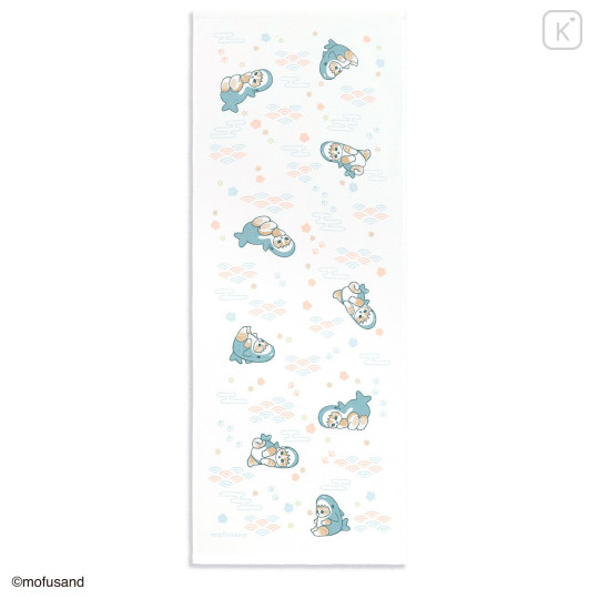 Japan Mofusand Tenugui Towel - Elegant Shark Cat White - 2